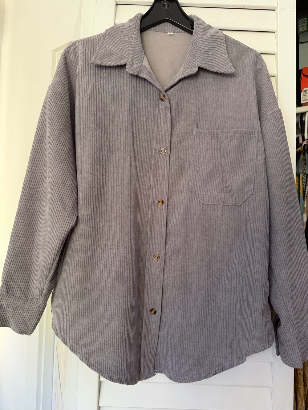 Corduroy Button-Up Shirt Jacket - Gray size Small